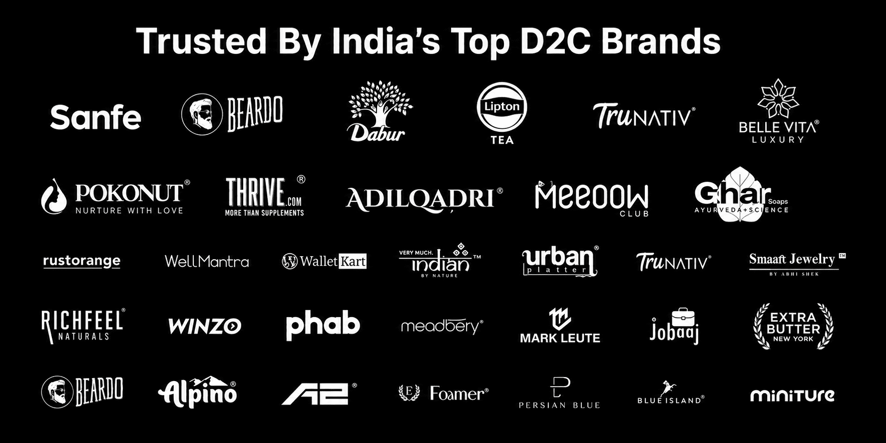 Client logos — India's top D2C brands