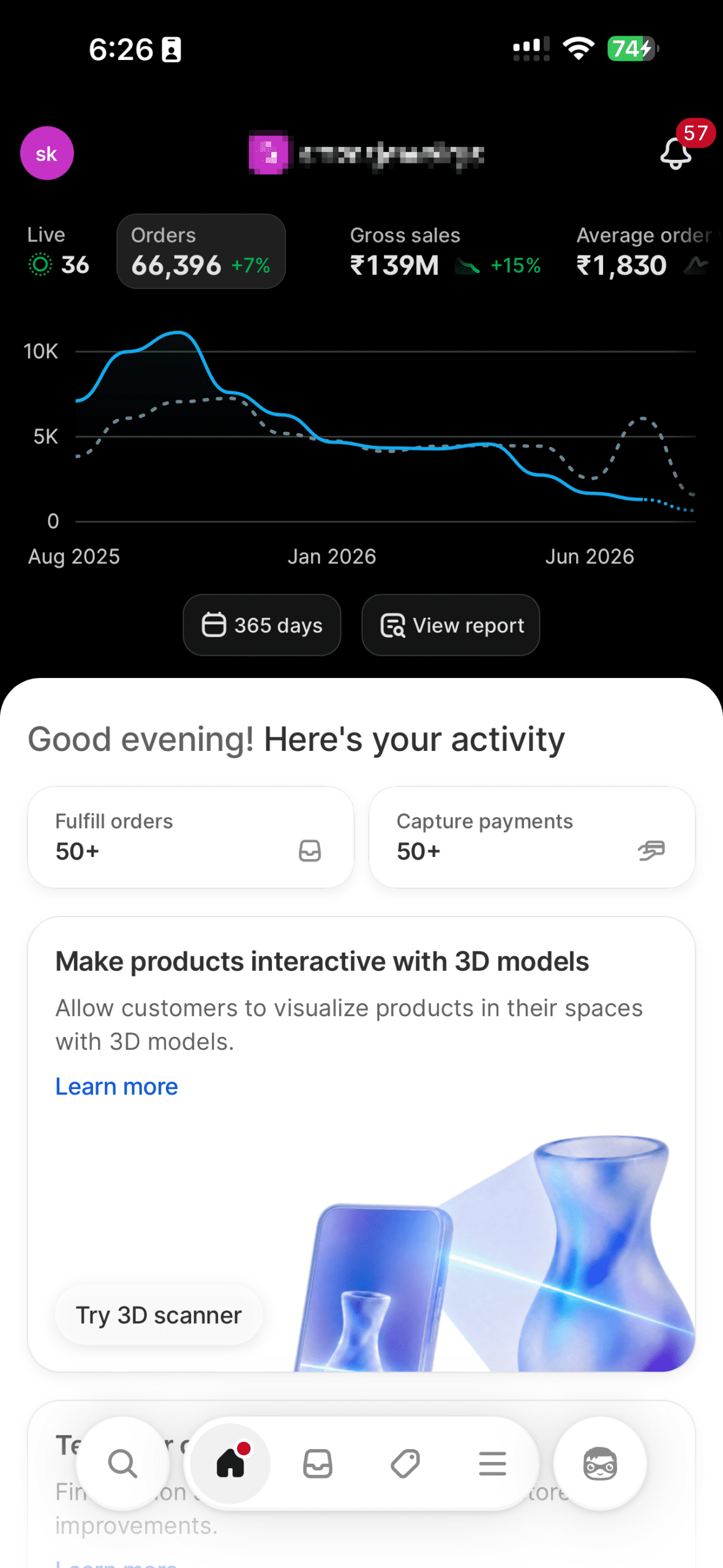 Client dashboard result screenshot