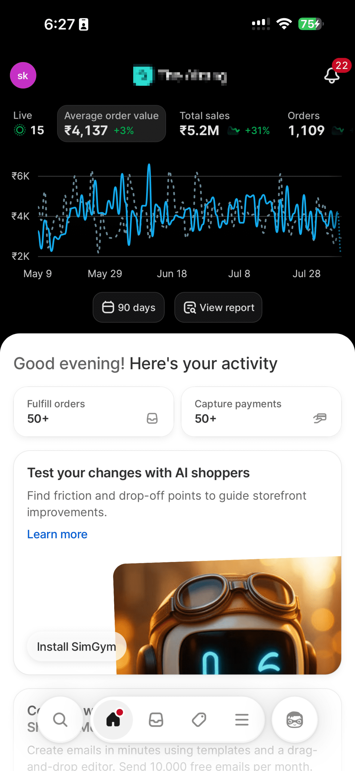 Client dashboard result screenshot