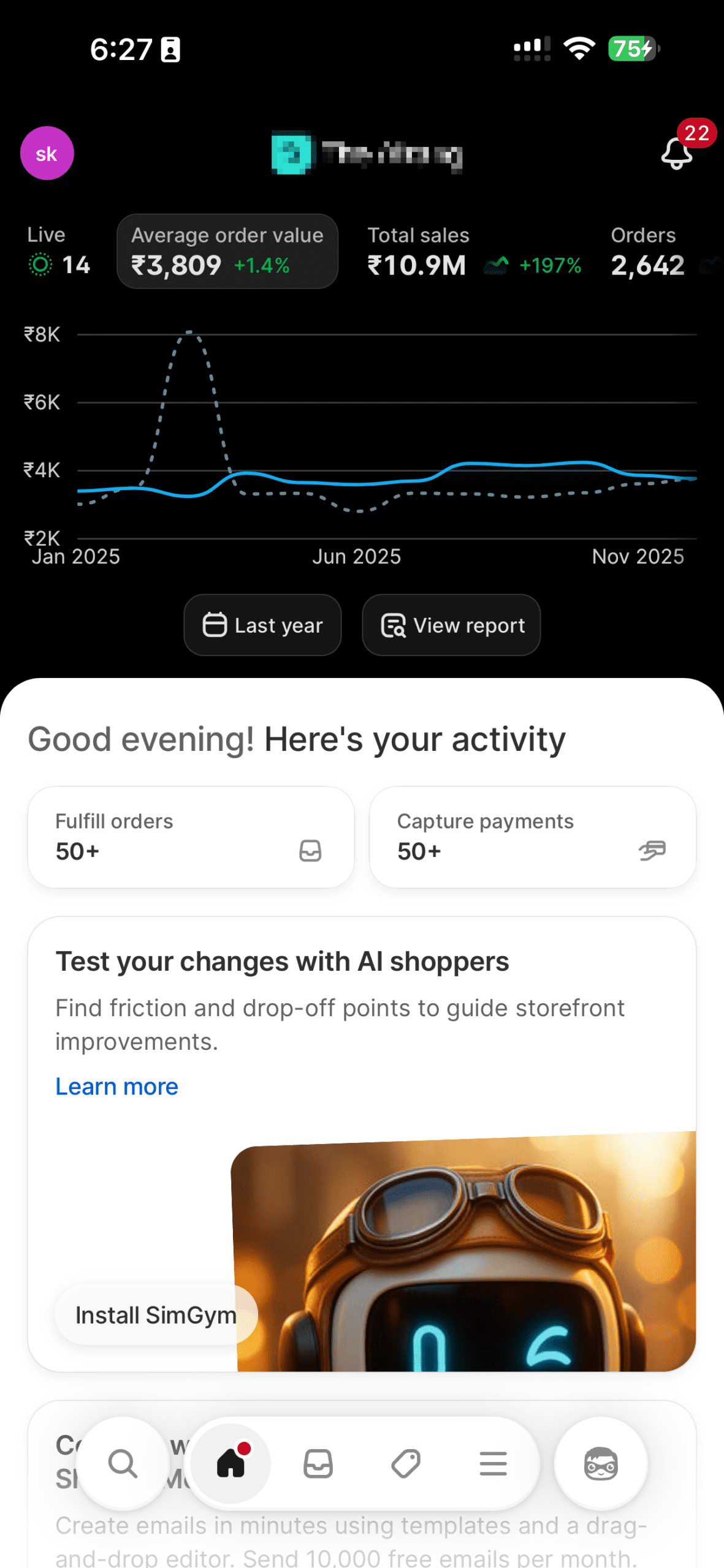 Client dashboard result screenshot