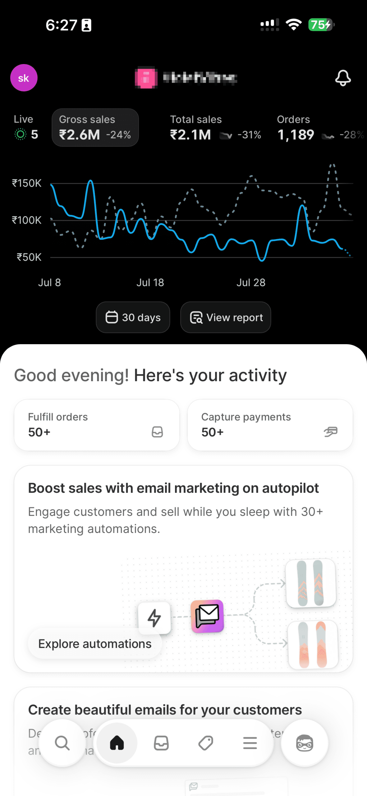Client dashboard result screenshot