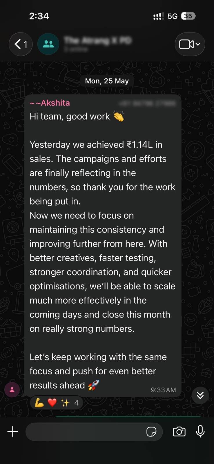 WhatsApp testimonial screenshot
