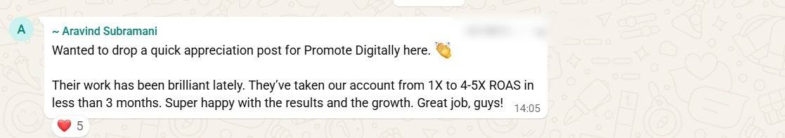 WhatsApp testimonial screenshot