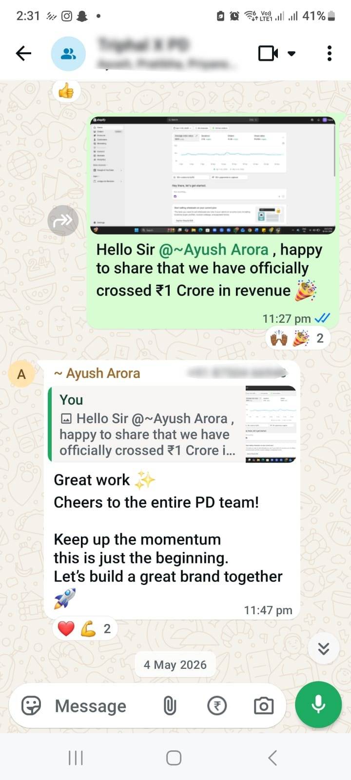 WhatsApp testimonial screenshot