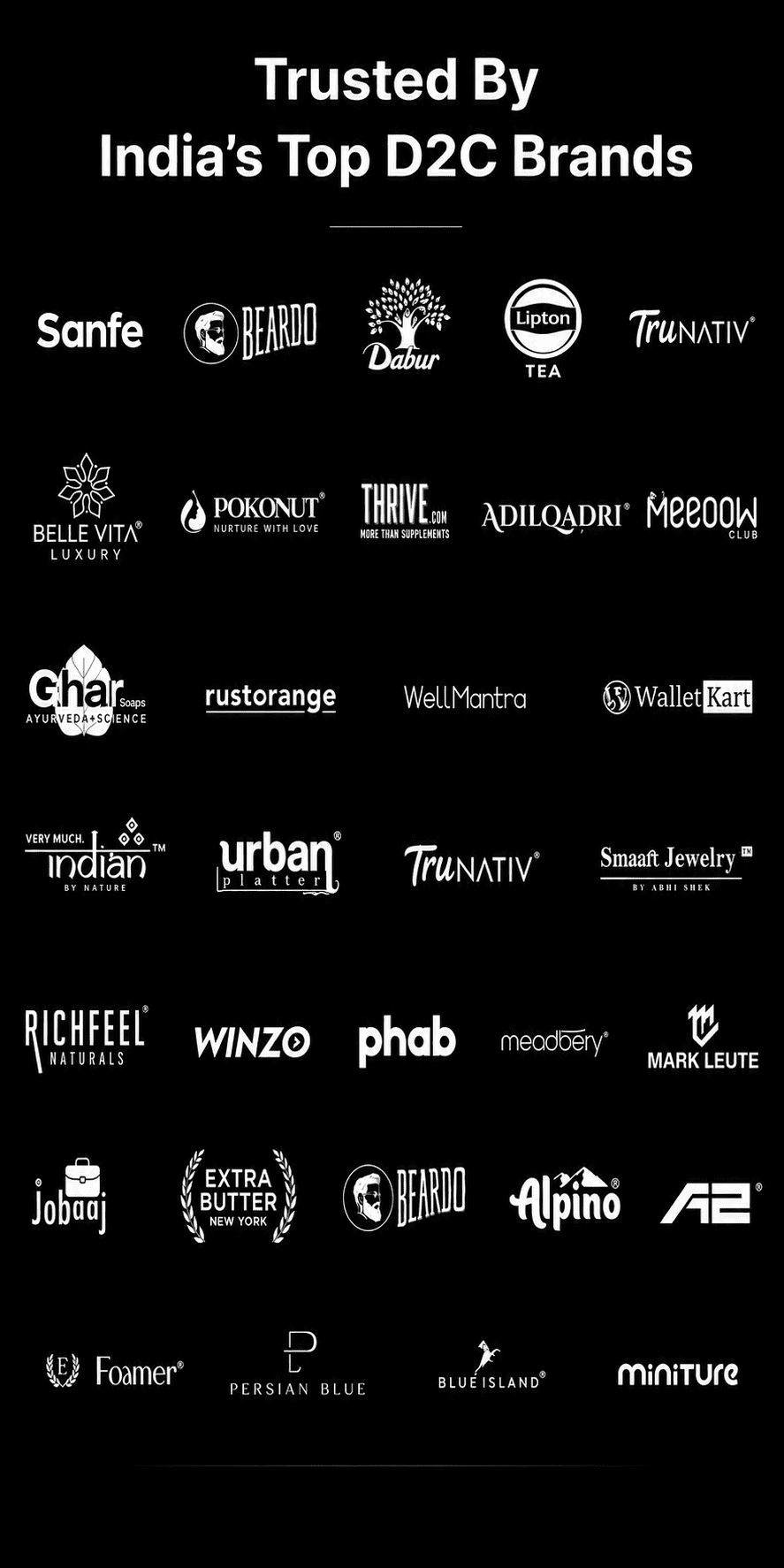 Client logos — India's top D2C brands