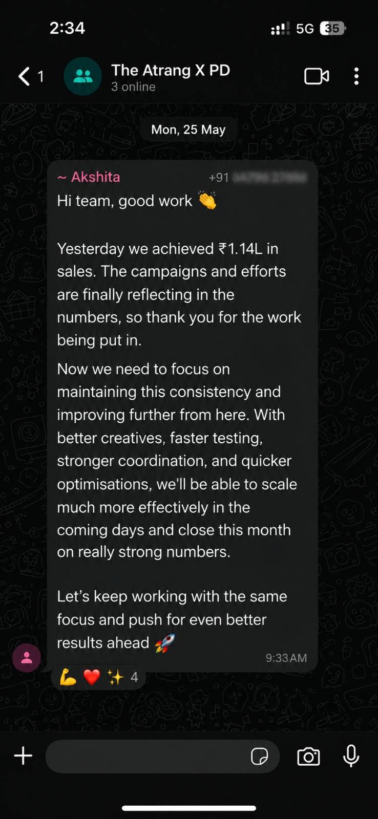 Client WhatsApp group screenshot