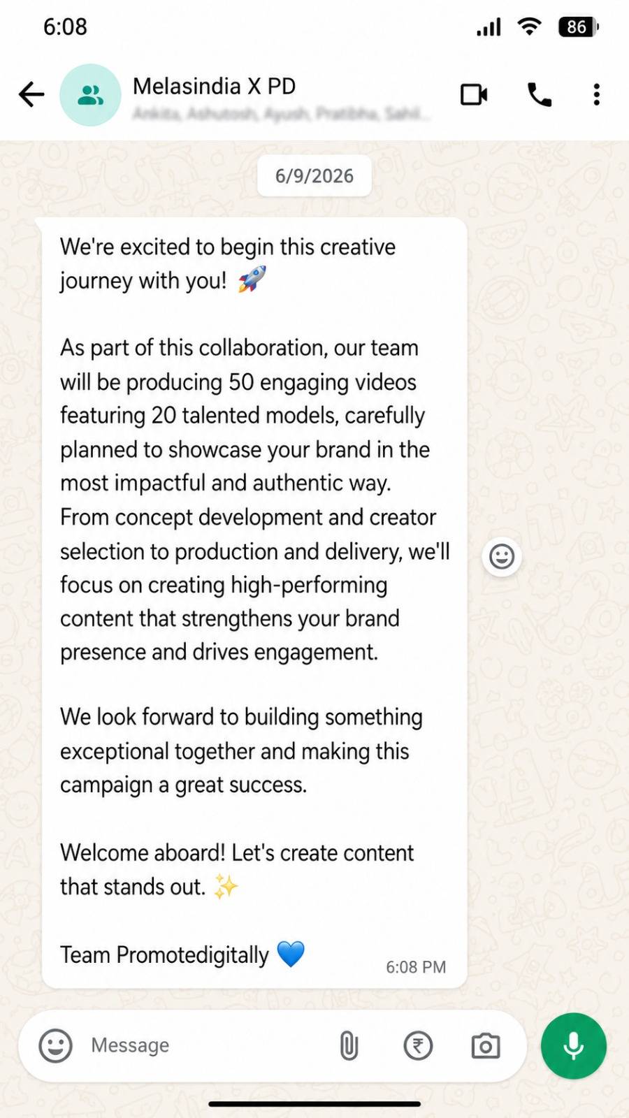Client WhatsApp group screenshot