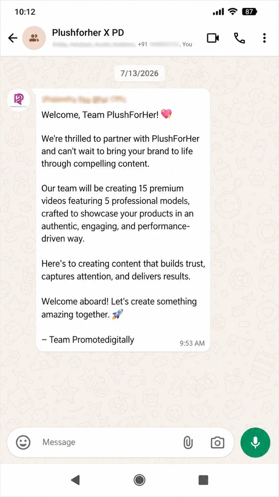 Client WhatsApp group screenshot