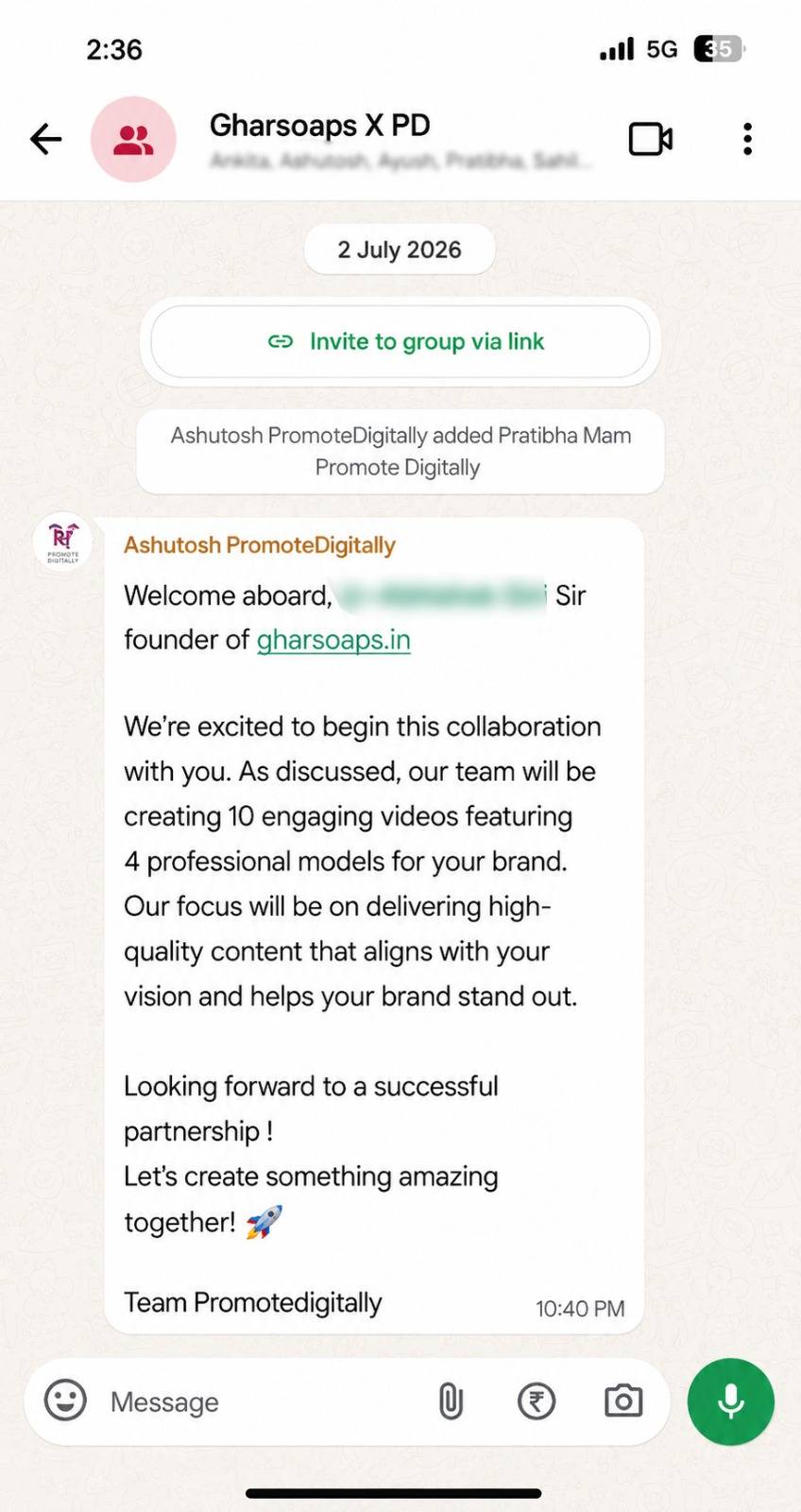 Client WhatsApp group screenshot