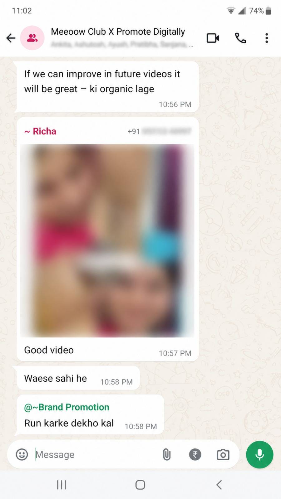 Client WhatsApp group screenshot