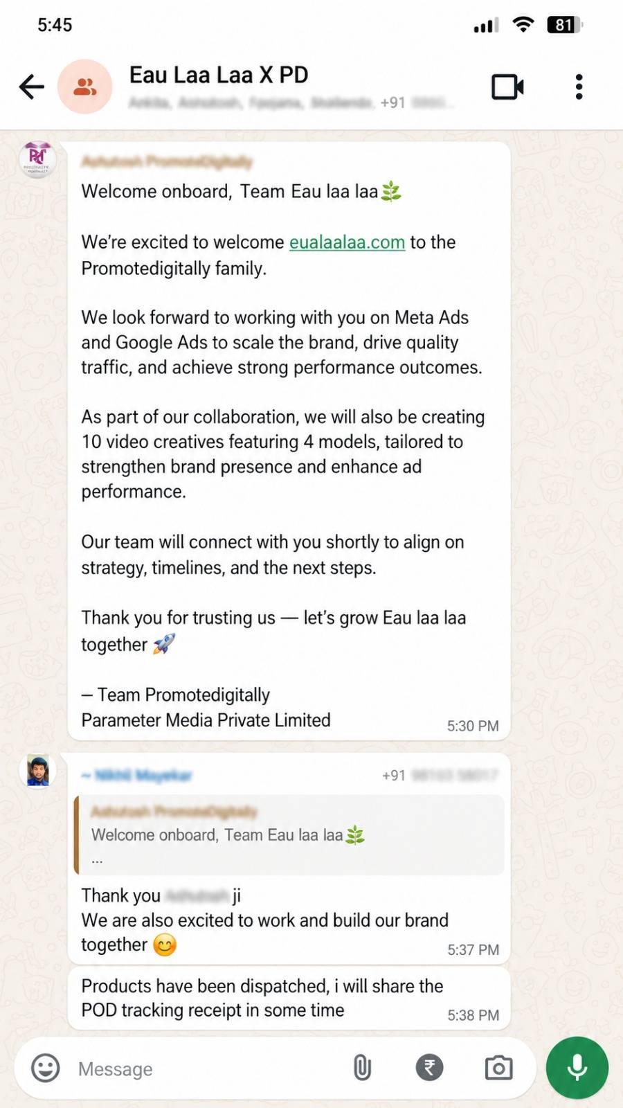 Client WhatsApp group screenshot