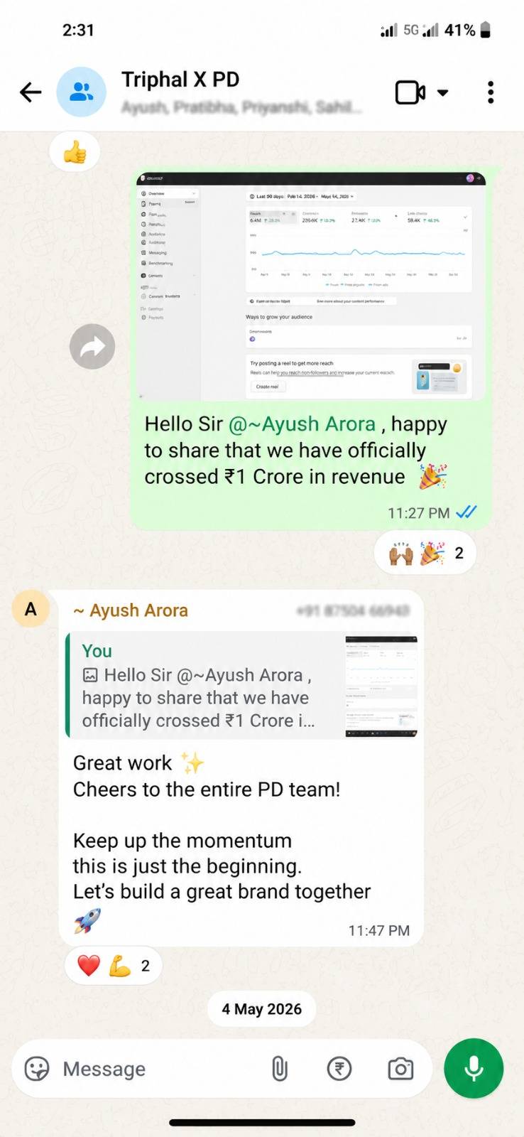 Client WhatsApp group screenshot