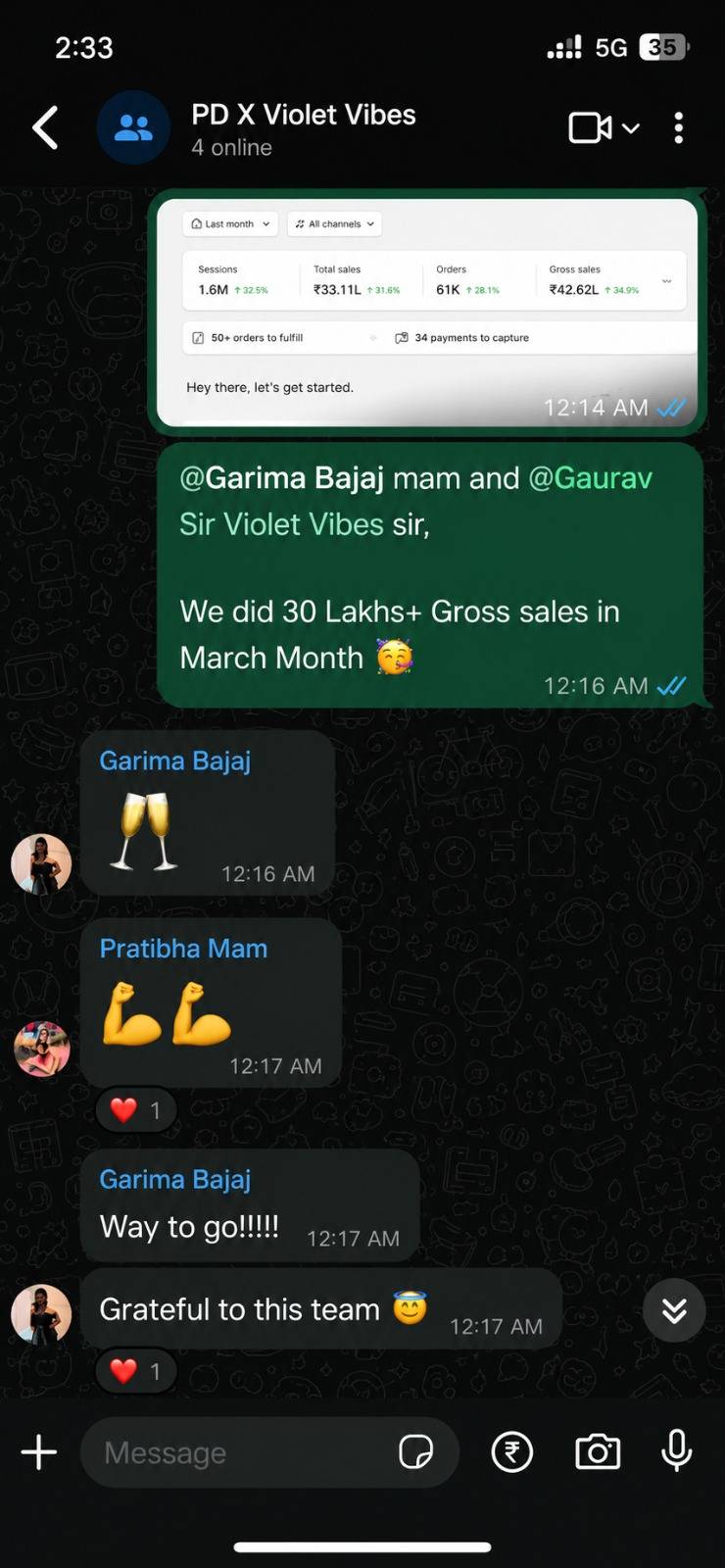 Client WhatsApp group screenshot