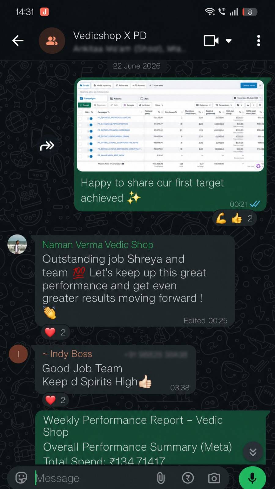 Client WhatsApp group screenshot